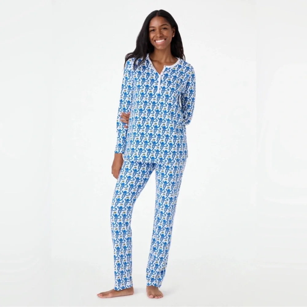 Roller Rabbit Blue Monkey Pajamas NWT